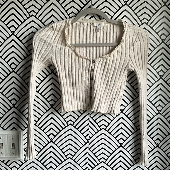 BP Rib crop top sweater 90s cute cardigan baby doll y2k cream - Picture 2 of 4